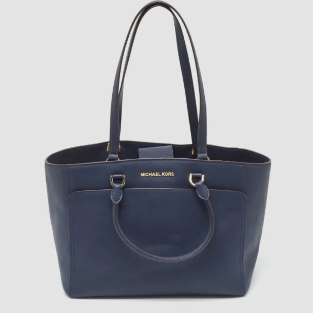Michael Kors‎ EMMY Large DOUBLE HANDLE TOTE Leather Handbag in Navy 5220 - Picture 3 of 14
